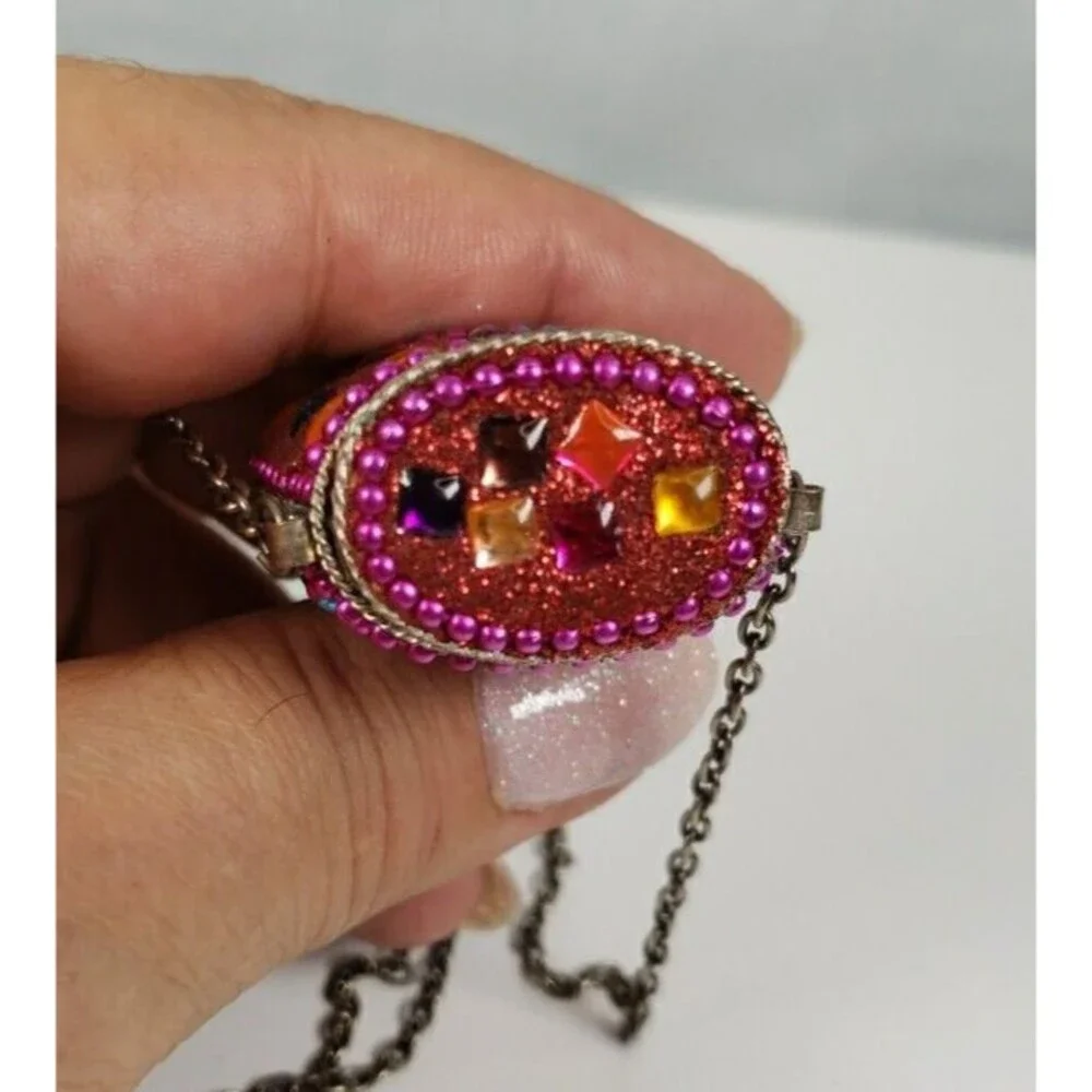 Vintage Tibetan Metal Cash Pill Stash Pouch Red Amulet Tincture Dangler 32" RARE - Picture 14 of 15